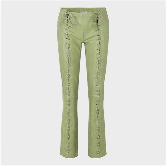 SAKS POTTS CHRISTINA Lamb Leather Lace Up PANTS Sz 2 - Picture 3 of 8